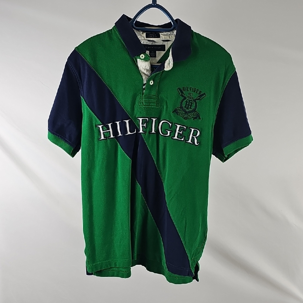 Green and Navy Hilfiger Polo Shirt